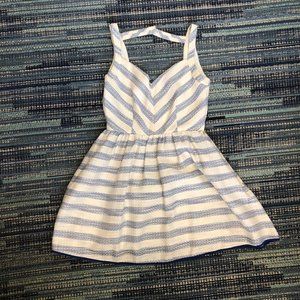 Line & Dot White and Light Blue Striped Sundress